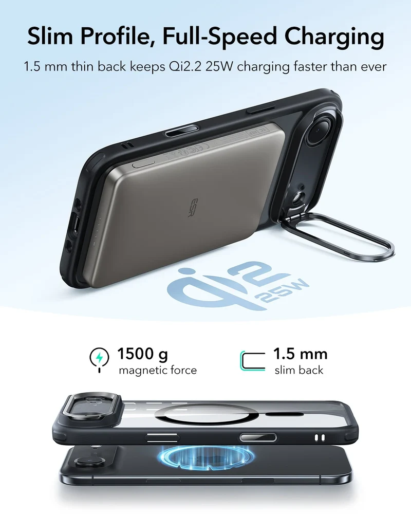 iPhone Air Classic Hybrid Magnetic Case (Camera Control, Stash Stand) - Clear Black