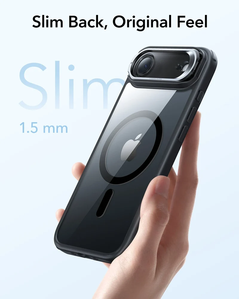 iPhone Air Classic Hybrid Magnetic Case (Camera Control, Stash Stand) - Clear Black