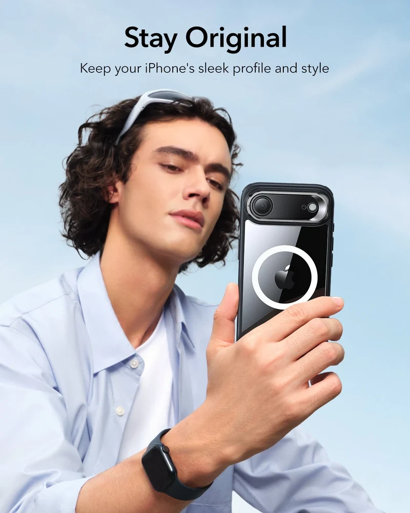 iPhone Air Classic Hybrid Magnetic Case (Camera Control, Stash Stand) - Clear Black