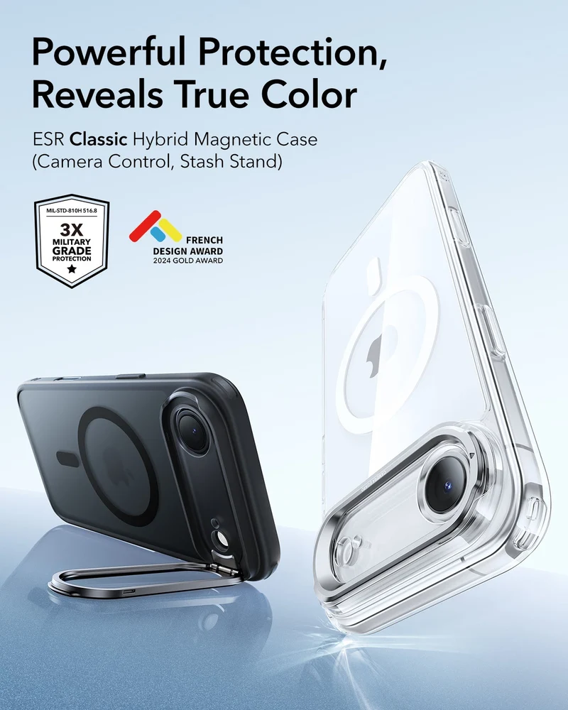 iPhone Air Classic Hybrid Magnetic Case (Camera Control, Stash Stand) - Frosted Black