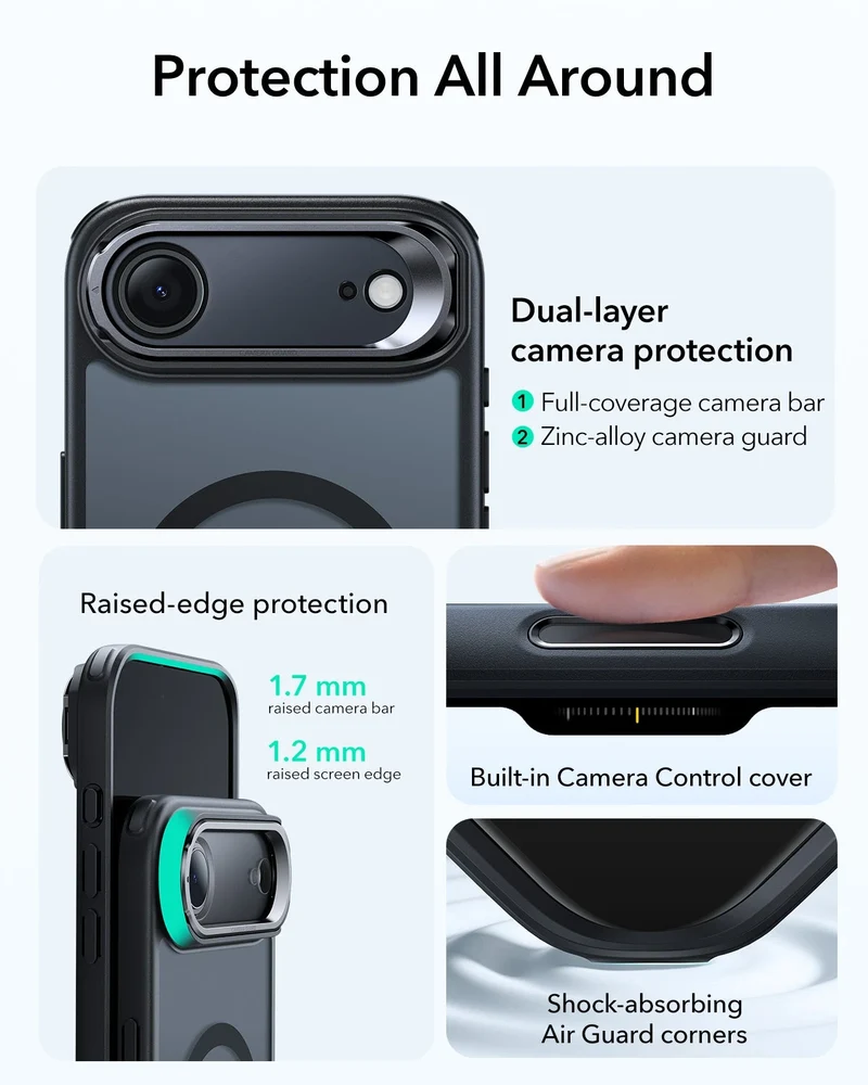 iPhone Air Classic Hybrid Magnetic Case (Camera Control, Stash Stand) - Frosted Black