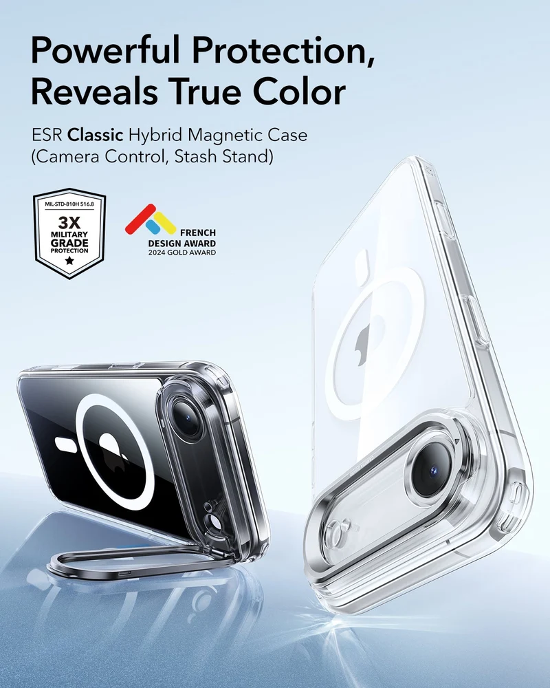 iPhone Air Classic Hybrid Magnetic Case (Camera Control, Stash Stand) - Clear