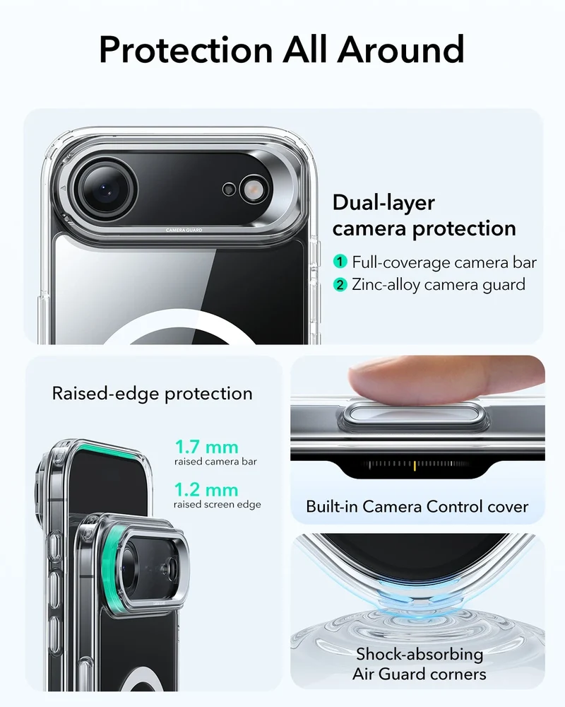 iPhone Air Classic Hybrid Magnetic Case (Camera Control, Stash Stand) - Clear