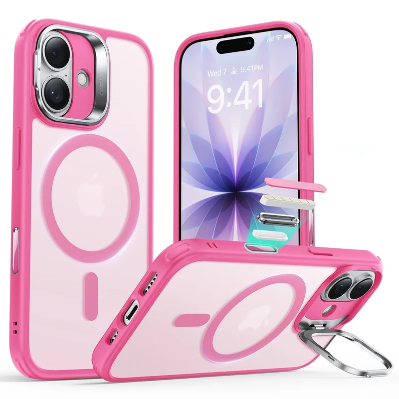 iPhone 17 Classic Hybrid Magnetic Case (Camera Control, Stash Stand) - Frosted Pink