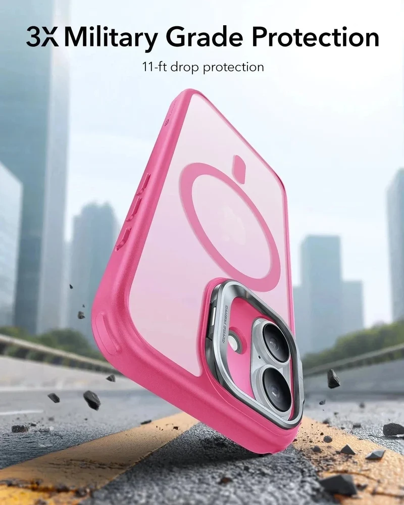 iPhone 17 Classic Hybrid Magnetic Case (Camera Control, Stash Stand) - Frosted Pink