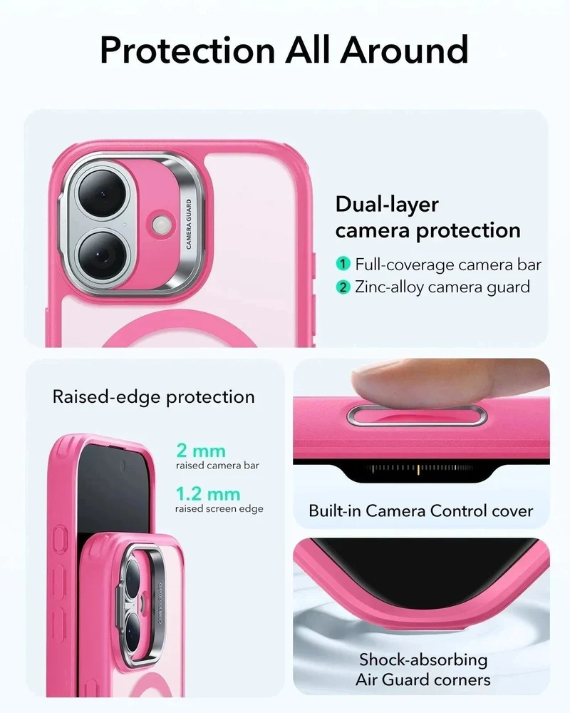 iPhone 17 Classic Hybrid Magnetic Case (Camera Control, Stash Stand) - Frosted Pink