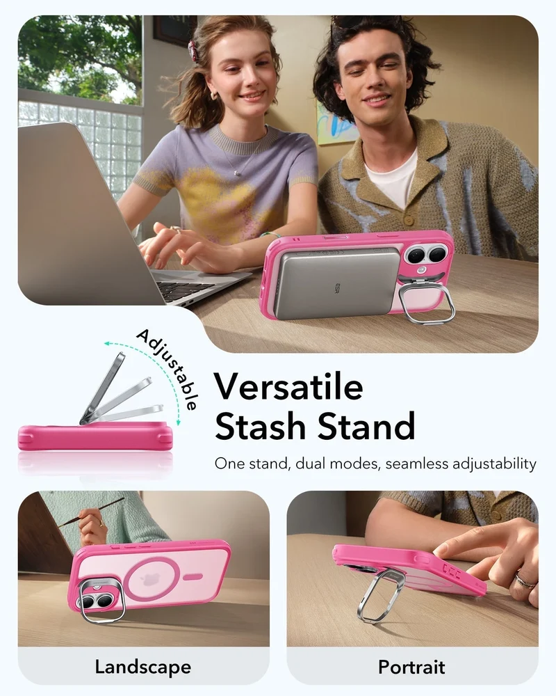 iPhone 17 Classic Hybrid Magnetic Case (Camera Control, Stash Stand) - Frosted Pink