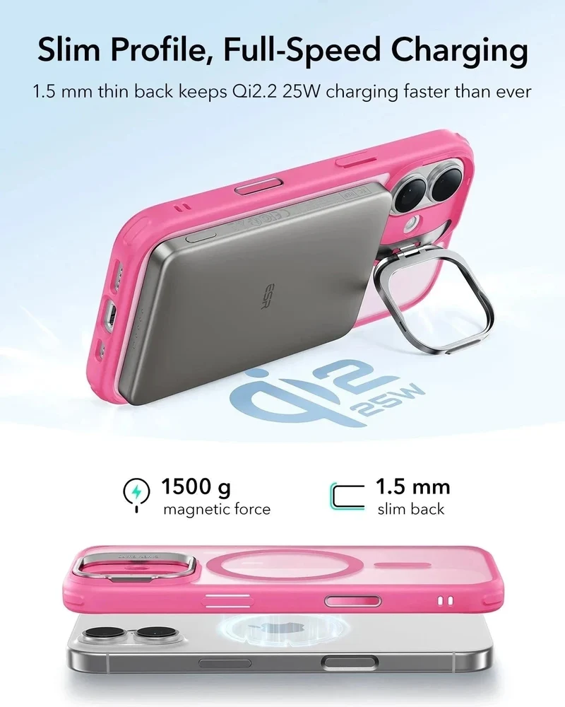 iPhone 17 Classic Hybrid Magnetic Case (Camera Control, Stash Stand) - Frosted Pink