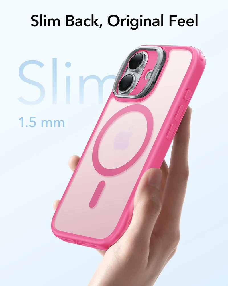 iPhone 17 Classic Hybrid Magnetic Case (Camera Control, Stash Stand) - Frosted Pink