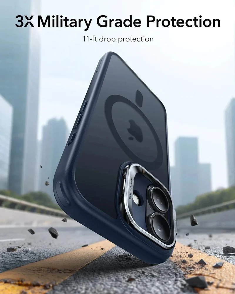 iPhone 17 Classic Hybrid Magnetic Case (Camera Control, Stash Stand) - Frosted Blue