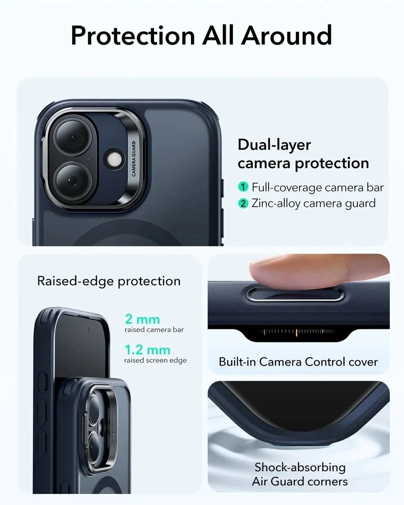 iPhone 17 Classic Hybrid Magnetic Case (Camera Control, Stash Stand) - Frosted Blue