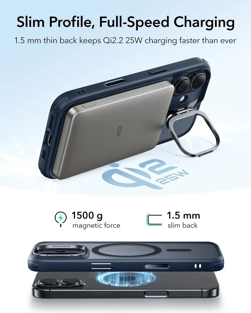iPhone 17 Classic Hybrid Magnetic Case (Camera Control, Stash Stand) - Frosted Blue