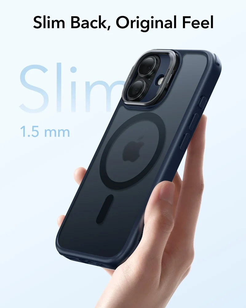 iPhone 17 Classic Hybrid Magnetic Case (Camera Control, Stash Stand) - Frosted Blue