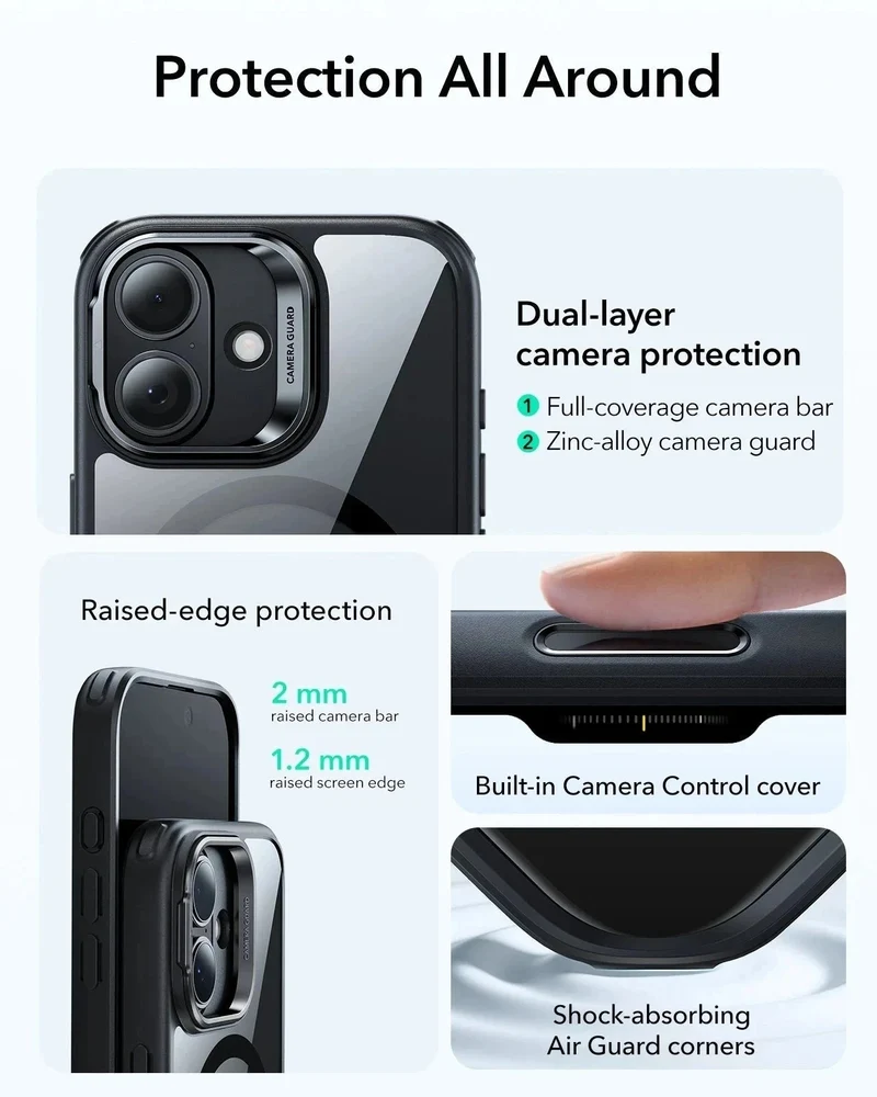 iPhone 17 Classic Hybrid Magnetic Case (Camera Control, Stash Stand) - Clear Black