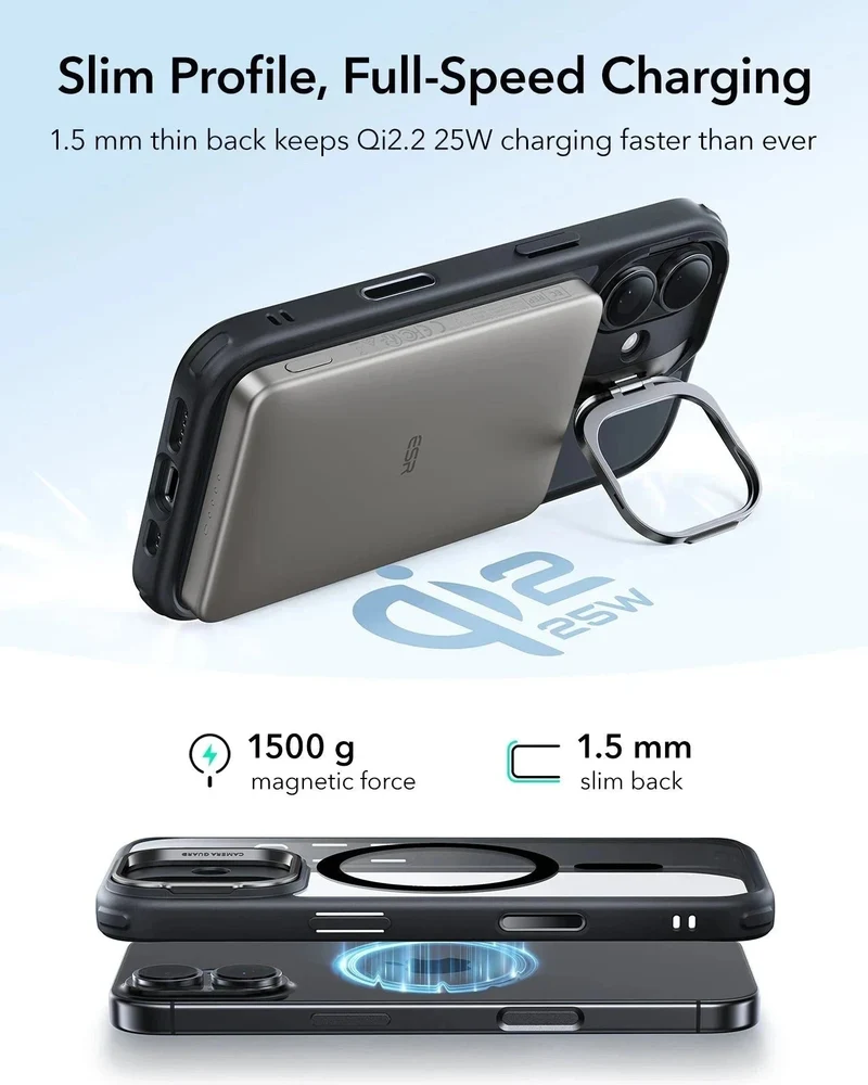 iPhone 17 Classic Hybrid Magnetic Case (Camera Control, Stash Stand) - Clear Black