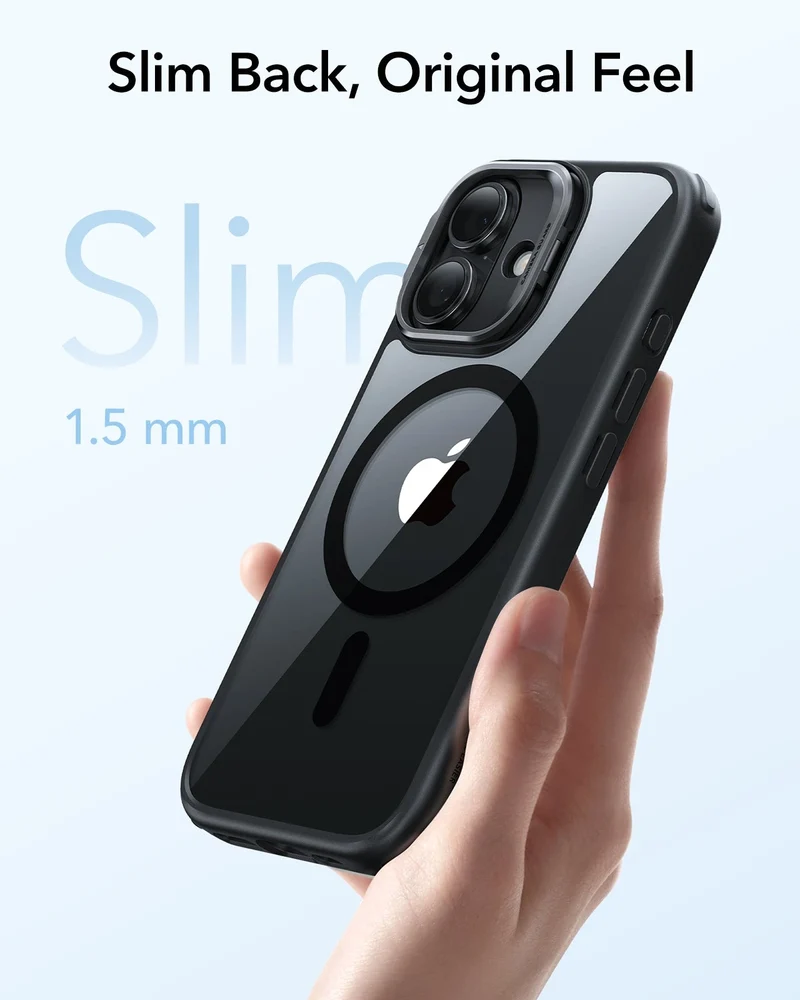 iPhone 17 Classic Hybrid Magnetic Case (Camera Control, Stash Stand) - Clear Black