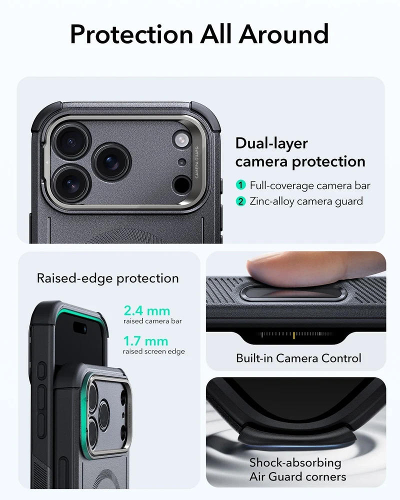 iPhone 17 Pro Max Cyber Tough Magnetic Case (Camera Control, Stash Stand) - Space Gray