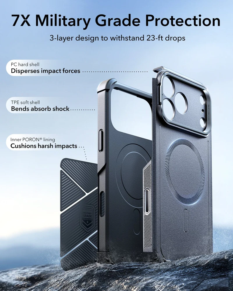 iPhone 17 Pro Cyber Tough Magnetic Case (Camera Control, Stash Stand) - Space Gray