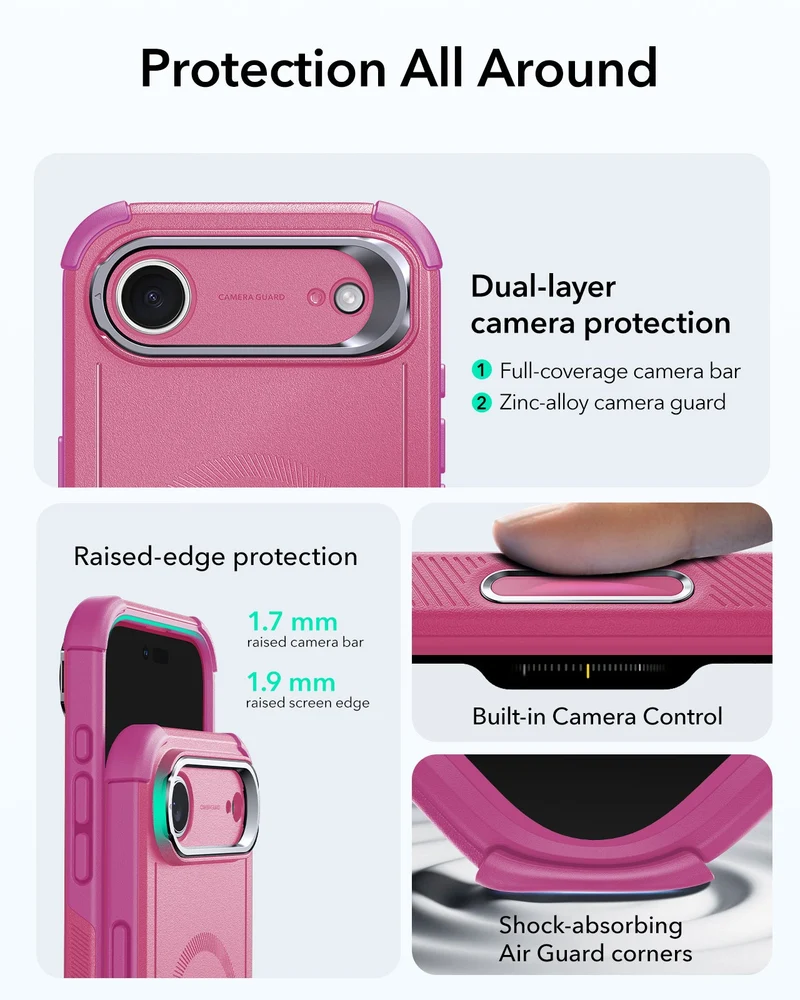 iPhone Air Cyber Tough Magnetic Case (Camera Control, Stash Stand) - Rosy Pink
