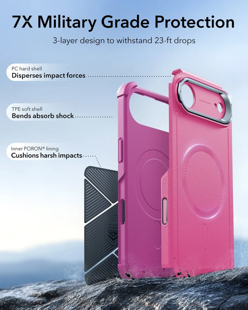 iPhone Air Cyber Tough Magnetic Case (Camera Control, Stash Stand) - Rosy Pink