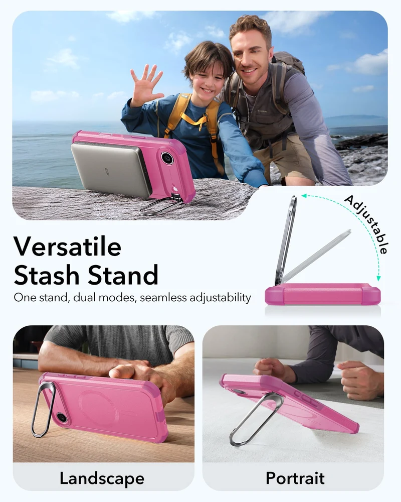 iPhone Air Cyber Tough Magnetic Case (Camera Control, Stash Stand) - Rosy Pink