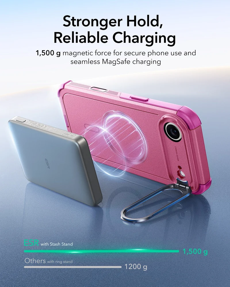 iPhone Air Cyber Tough Magnetic Case (Camera Control, Stash Stand) - Rosy Pink