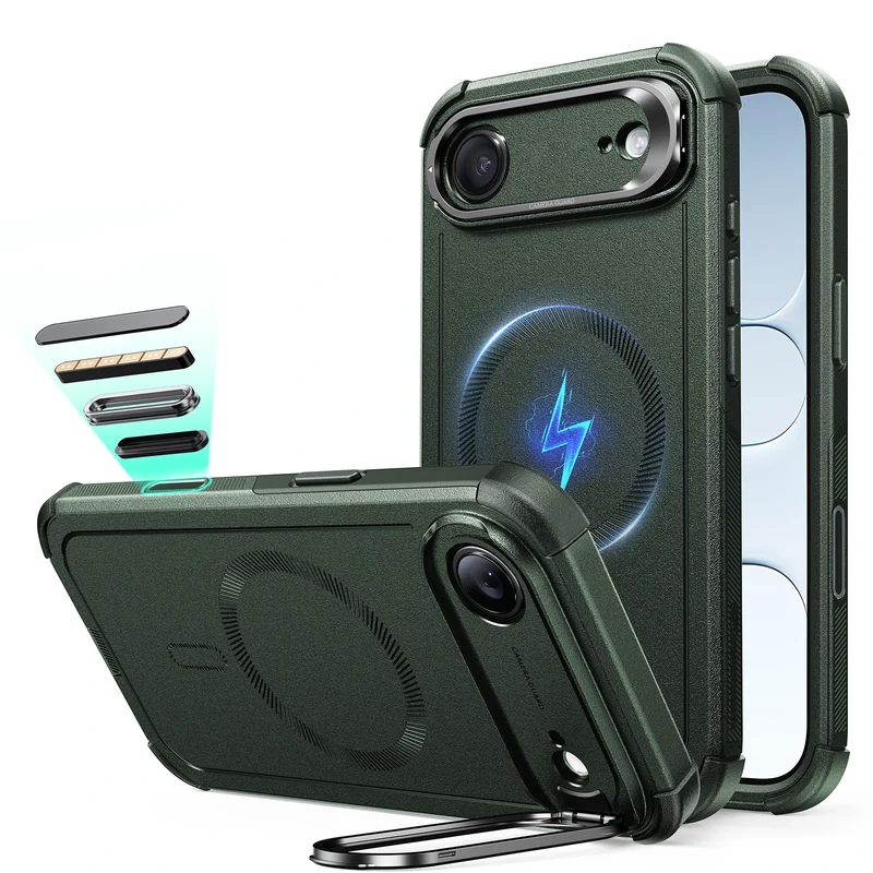 iPhone Air Cyber Tough Magnetic Case (Camera Control, Stash Stand) - Olive Green