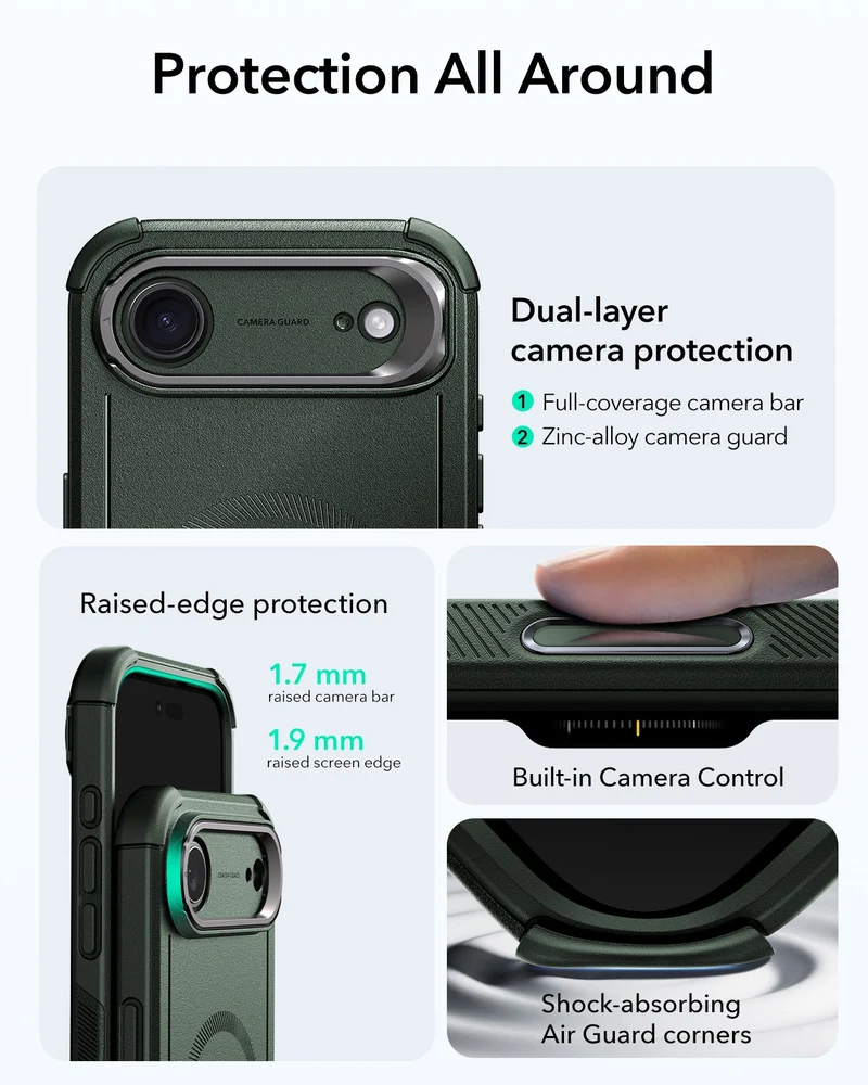 iPhone Air Cyber Tough Magnetic Case (Camera Control, Stash Stand) - Olive Green