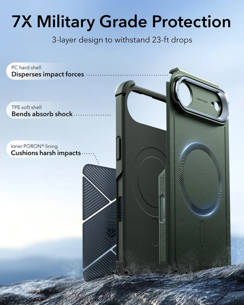 iPhone Air Cyber Tough Magnetic Case (Camera Control, Stash Stand) - Olive Green
