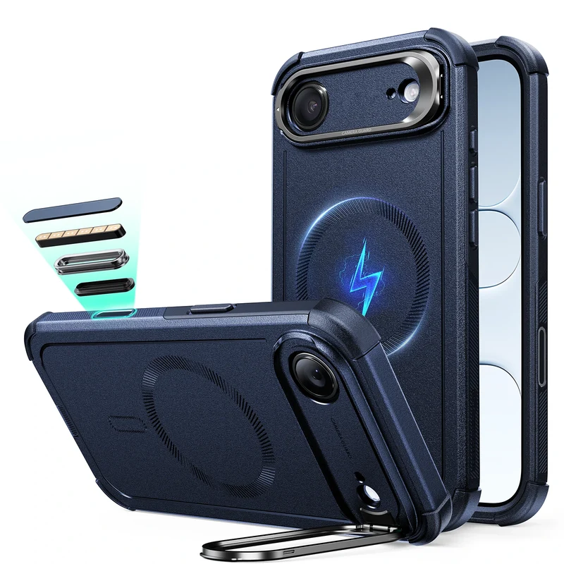 iPhone Air Cyber Tough Magnetic Case (Camera Control, Stash Stand) - Navy Blue