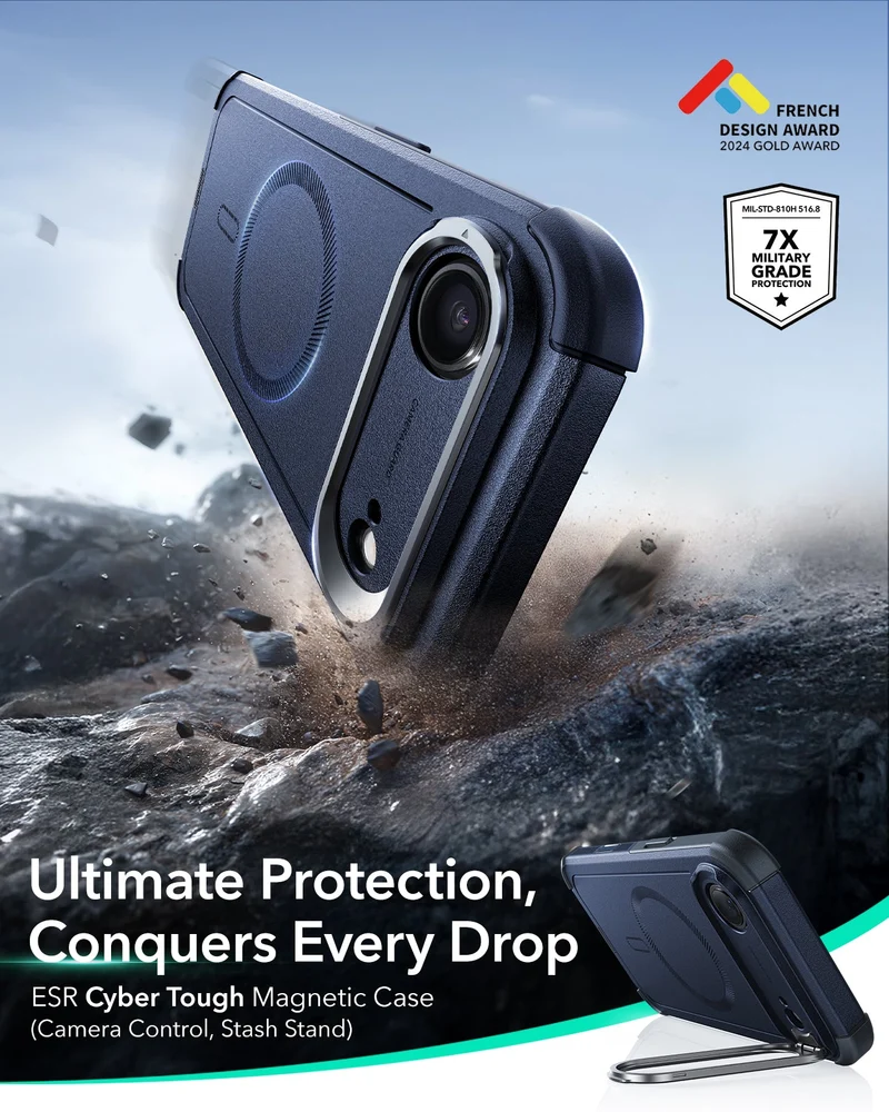 iPhone Air Cyber Tough Magnetic Case (Camera Control, Stash Stand) - Navy Blue