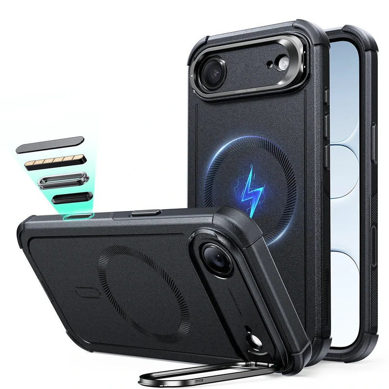 iPhone Air Cyber Tough Magnetic Case (Camera Control, Stash Stand) - Black