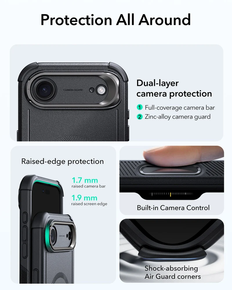 iPhone Air Cyber Tough Magnetic Case (Camera Control, Stash Stand) - Black