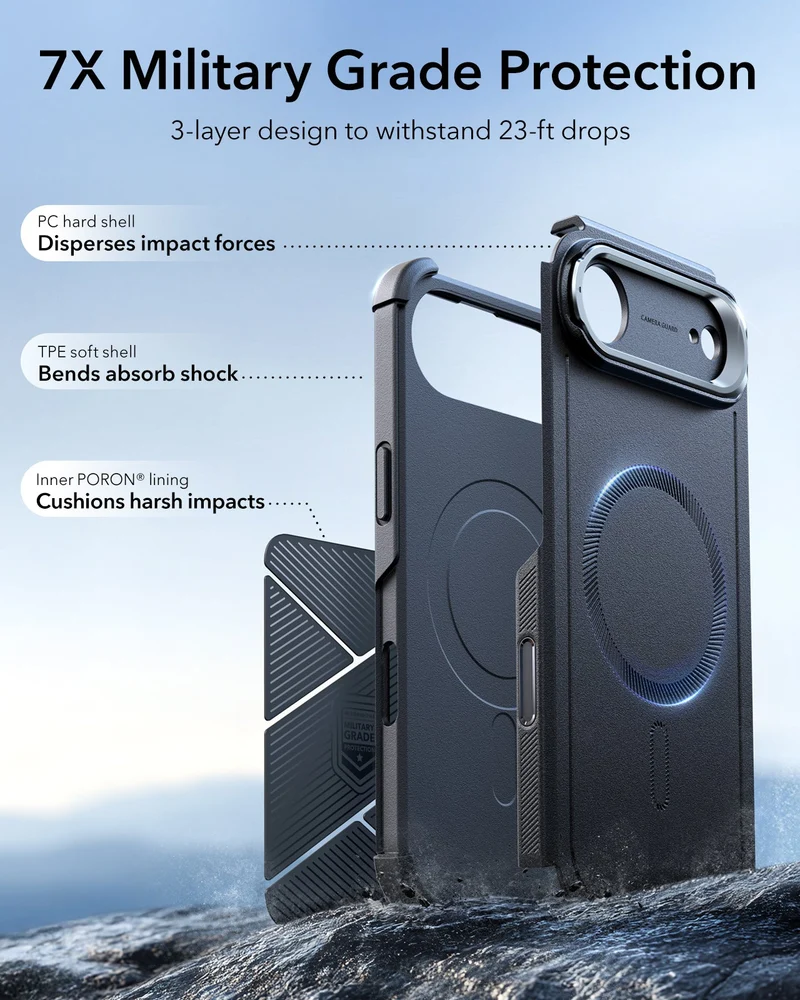 iPhone Air Cyber Tough Magnetic Case (Camera Control, Stash Stand) - Black