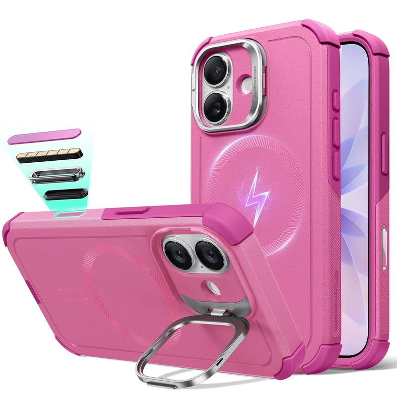 iPhone 17 Cyber Tough Magnetic Case (Camera Control, Stash Stand) - Rosy Pink
