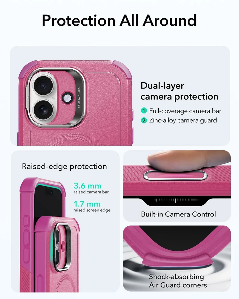 iPhone 17 Cyber Tough Magnetic Case (Camera Control, Stash Stand) - Rosy Pink