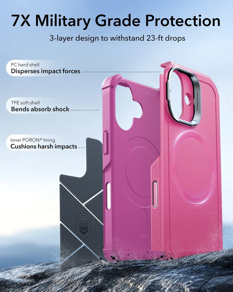 iPhone 17 Cyber Tough Magnetic Case (Camera Control, Stash Stand) - Rosy Pink