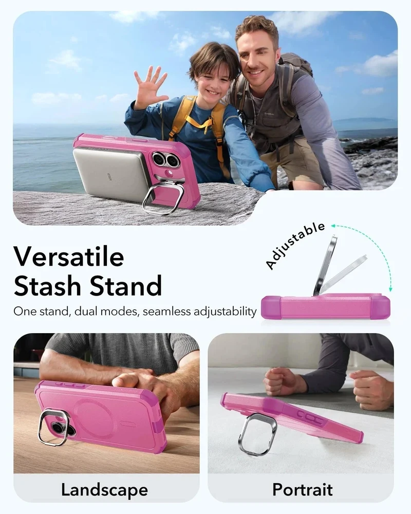 iPhone 17 Cyber Tough Magnetic Case (Camera Control, Stash Stand) - Rosy Pink