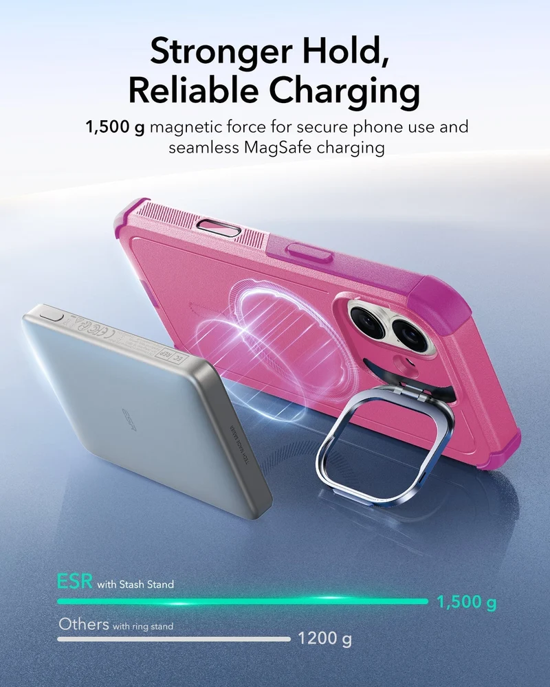 iPhone 17 Cyber Tough Magnetic Case (Camera Control, Stash Stand) - Rosy Pink