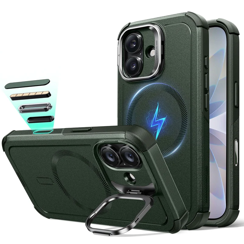 iPhone 17 Cyber Tough Magnetic Case (Camera Control, Stash Stand) - Olive Green