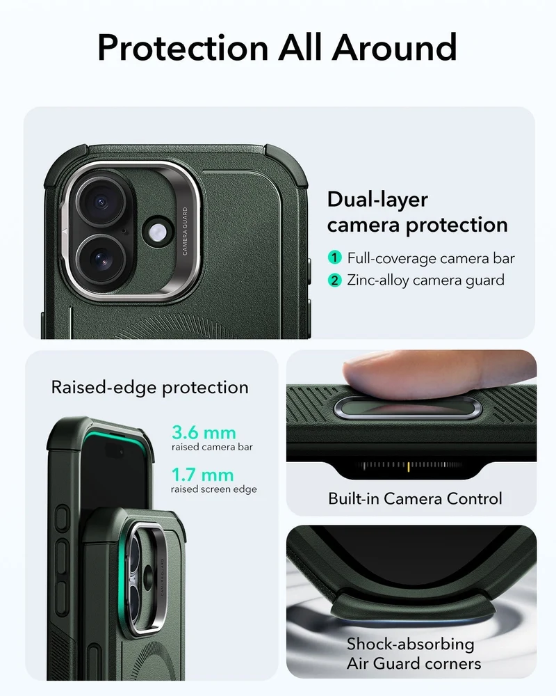 iPhone 17 Cyber Tough Magnetic Case (Camera Control, Stash Stand) - Olive Green