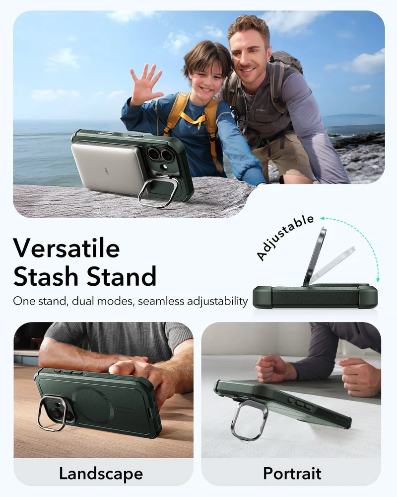 iPhone 17 Cyber Tough Magnetic Case (Camera Control, Stash Stand) - Olive Green