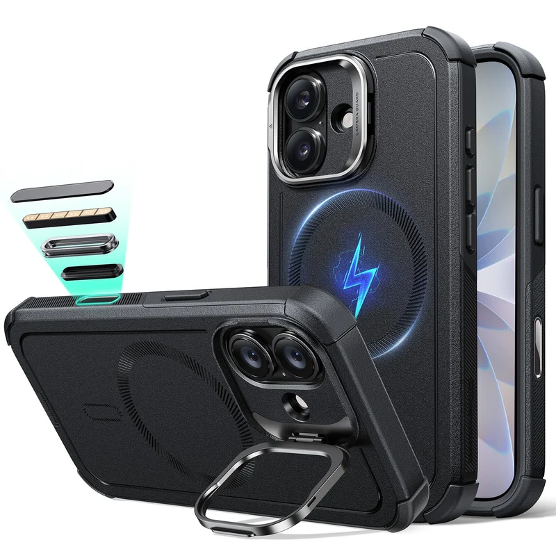 iPhone 17 Cyber Tough Magnetic Case (Camera Control, Stash Stand) - Black