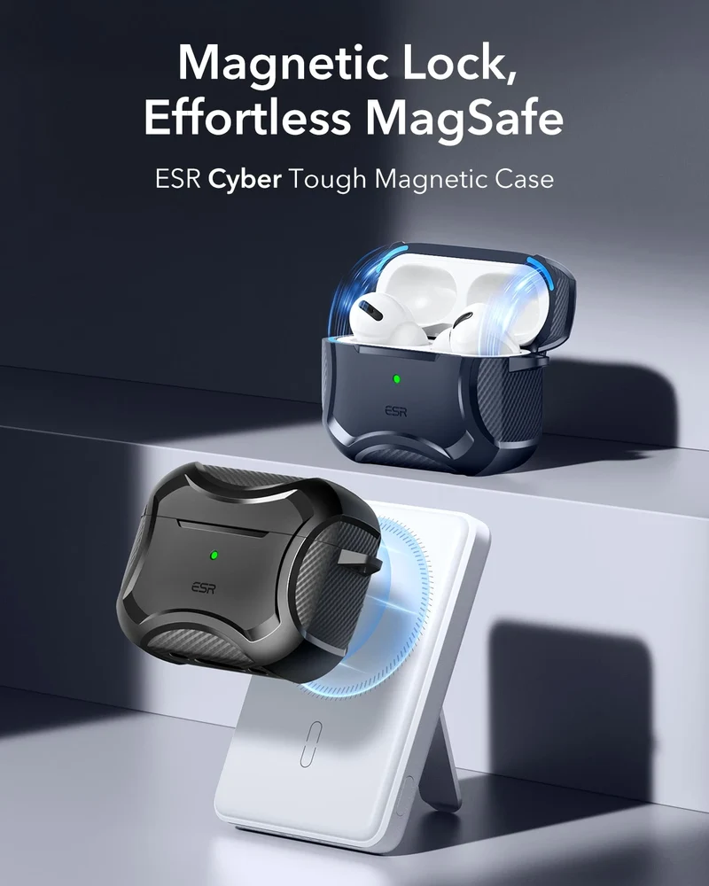 15W Dashboard Wireless Car Charger and AirPods Pro 3 Cyber Tough Case Bundle-Black