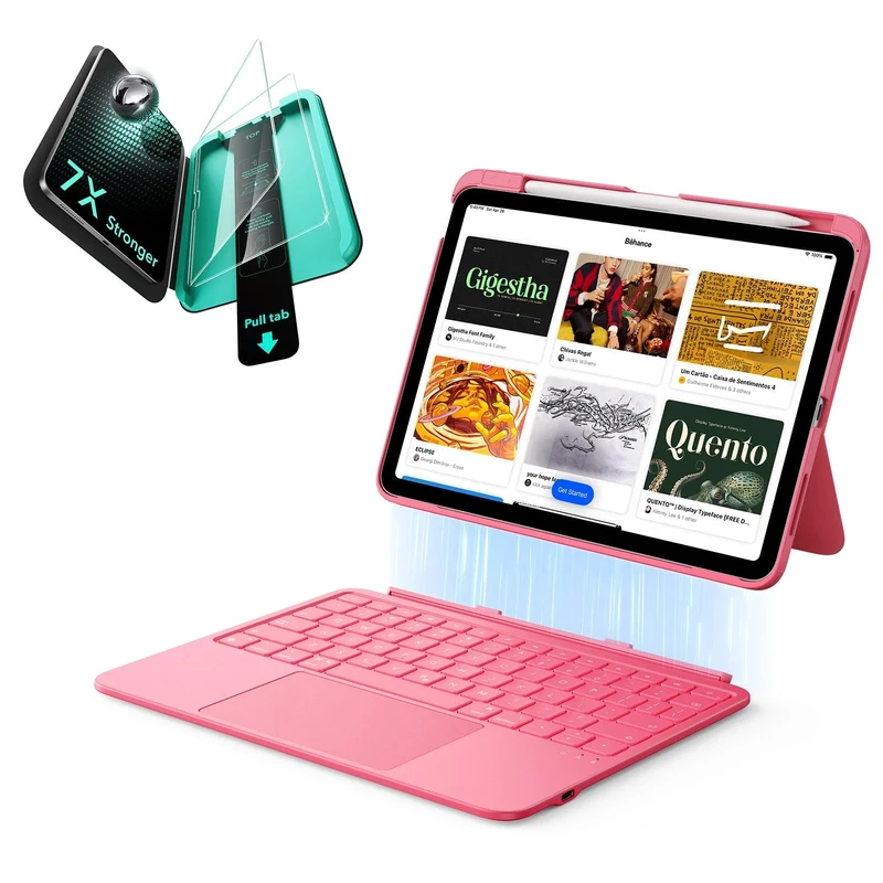 iPad 11" (A16) 2025 Flex Keyboard Case (Detachable) Protection Bundle - US Layout-Pink