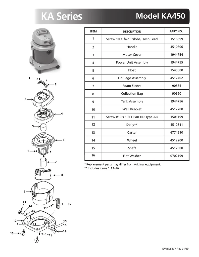 Shop-Vac Parts List for KA450 Models (2.5 Gallon* Purple / Gray AllAround EZ® Vac)