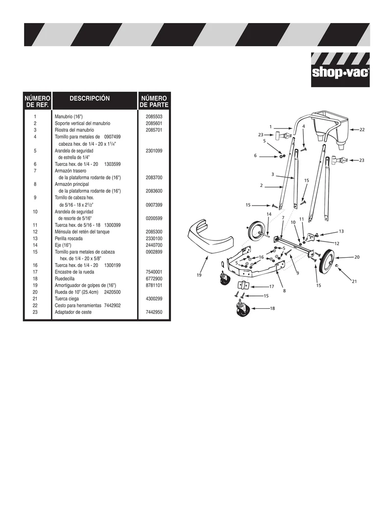 Shop-Vac Parts List for ULSR001 Models (20 Gallon* Black / Stainless Steel Industrial Vac)