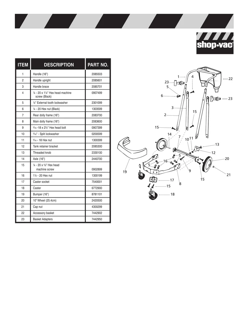 Shop-Vac Parts List for ULSR001G Models (20 Gallon* Black / Stainless Steel Industrial Vac)
