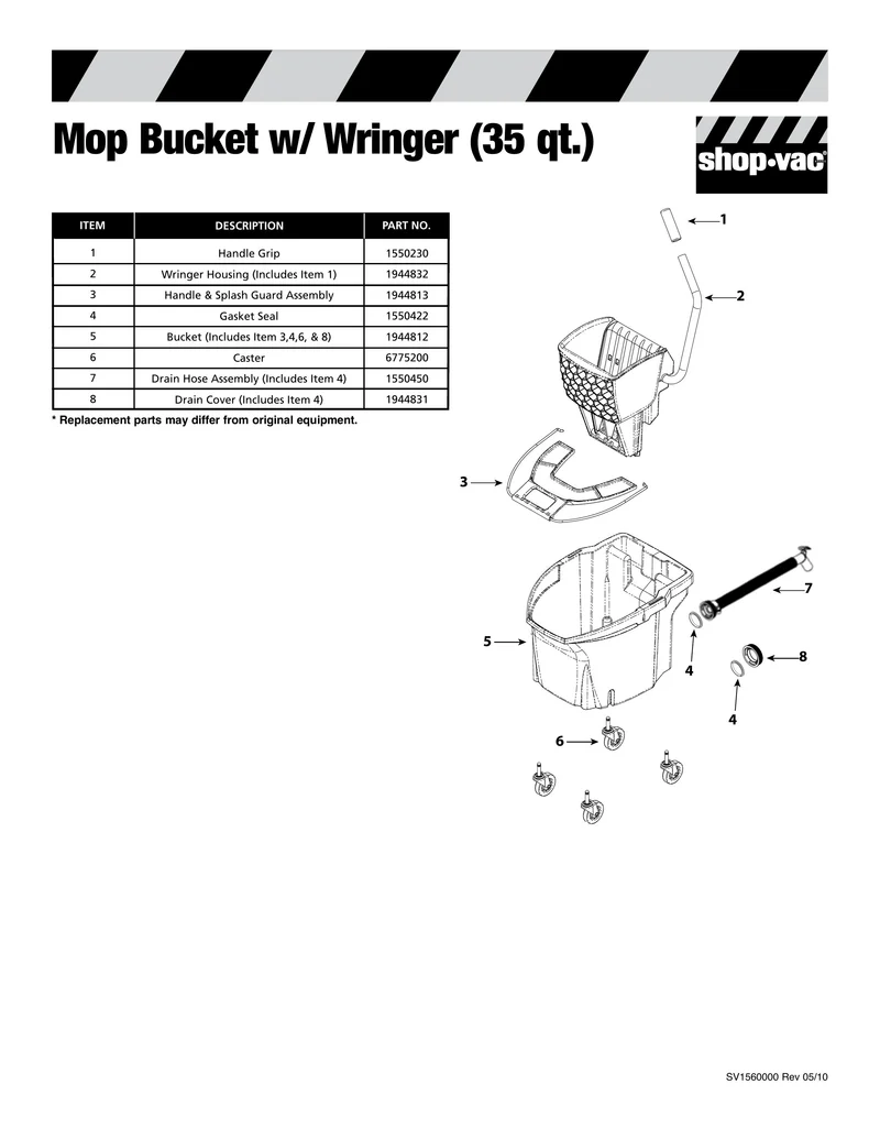 Shop-Vac Parts List for Floor Master Mop Bucket