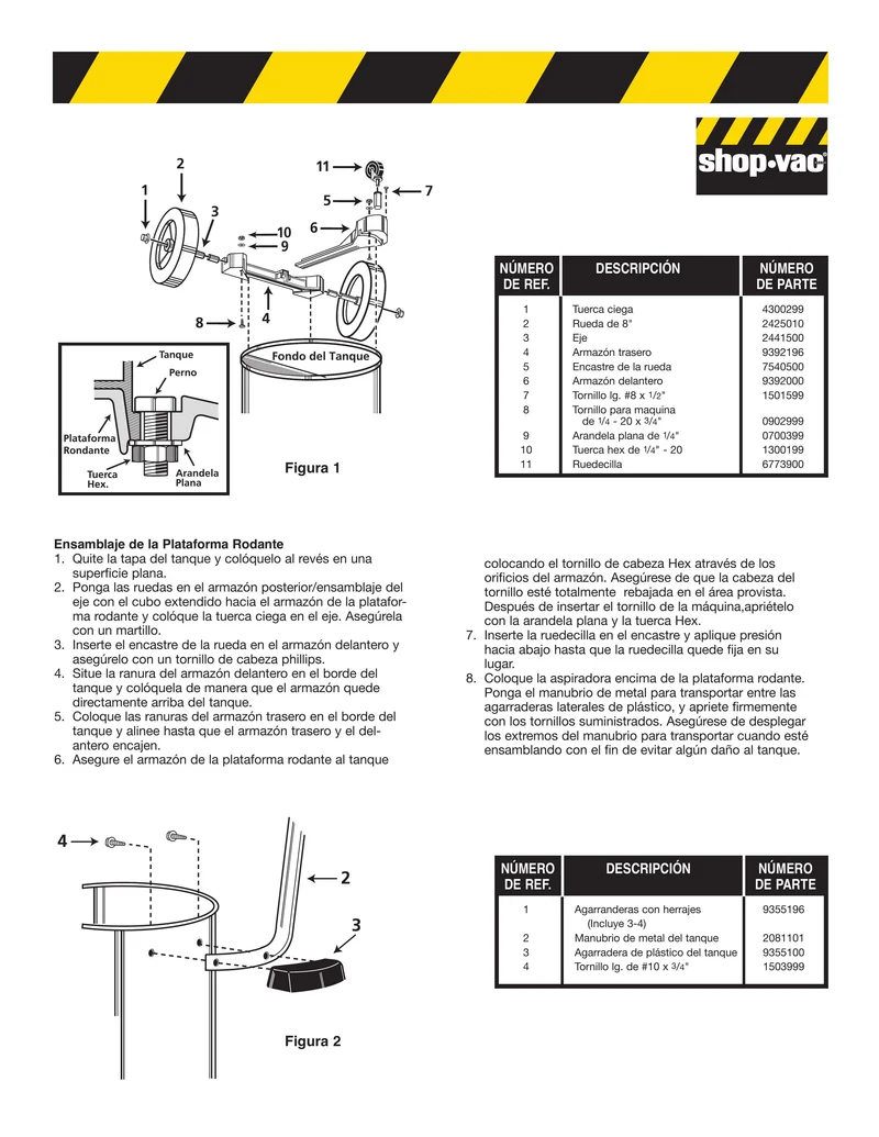 Shop-Vac Parts List for 610B Models (10 Gallon* Black / Industrial Stainless Steel Vac w/ 3 wheel dolly)